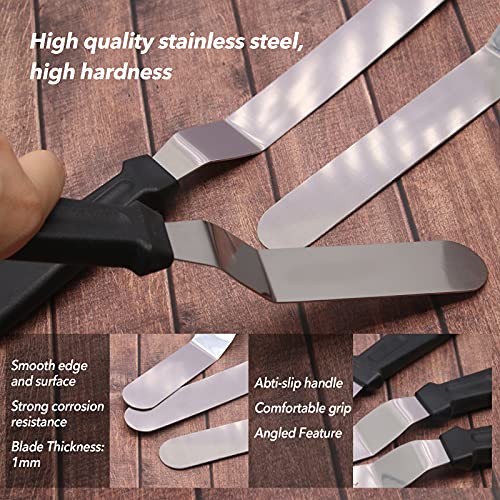 Stainless Steel Icing Spatulas Angled Cake Spatulas with 3 Cake Smoother Scrapers