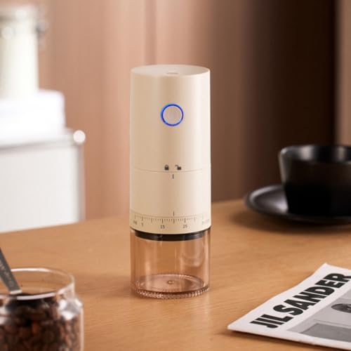 Portable Electric Burr Coffee Grinder with 38 Adjustable Grind Settings (Beige)