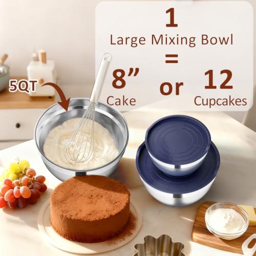 9 Pack Mixing Bowls with Airtight Lids & Grater Attachments (Navy)