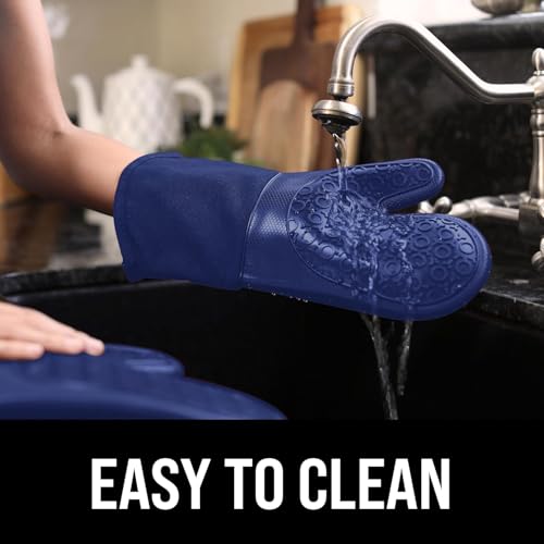 BPA Free Soft Silicone Oven Mitts (Blue / 2-Piece 13.7" Oven Mitts)
