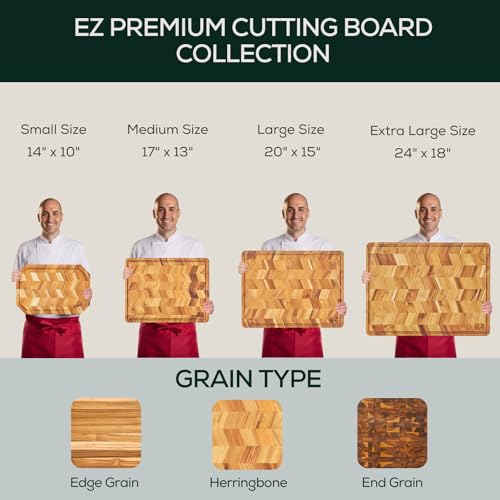 Medium (M) Teak End Grain Cutting Board, Reversible, Knife-Friendly Charcuterie Wood Cutting Board with Juice Groove & Handles, Non-Toxic, Gift Box Included (7" x 13" x 1.5") (M - Teak End Gain / 17"L x 13"W)
