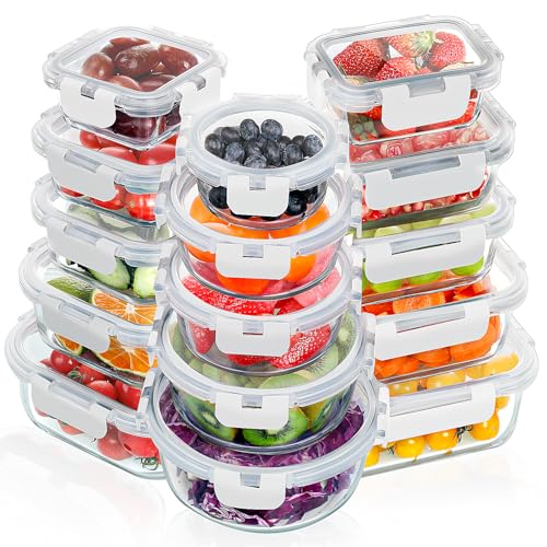 30 Pieces Glass Food Storage Containers Set with Lids (White / 30 Pieces)