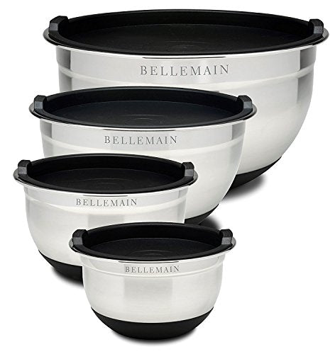 Stainless Steel Mixing Bowls with Airtight Lids Set (Silver/Black / 4 Piece)
