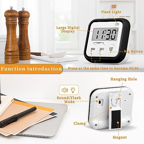 Timer Kitchen Timers for Cooking Classroom Timer for Kids Teachers Magnetic Digital Timers 2 Pack (Black)