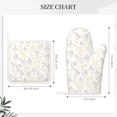 Oven Mitts Pot Holders Set Pastel Flower Pattern Silicone Kitchen Gloves Potholders Heat Resistant for Chef Baking Cooking Grilling BBQ 4 Pack Mitt (B0115)