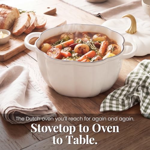 5.5 qt Pumpkin Enameled Cast Iron Dutch Oven Pot (White)