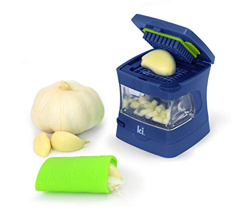 Garlic-A-Peel Garlic Press, Crusher, Cutter, Mincer, and Storage Container - Includes Silicone Garlic Peeler - Easy to Clean - Stainless Steel Blades – standard