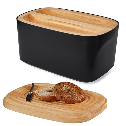 Modern Bamboo Fiber Bread Box for Countertop with Reversible Wood Serving Lid
