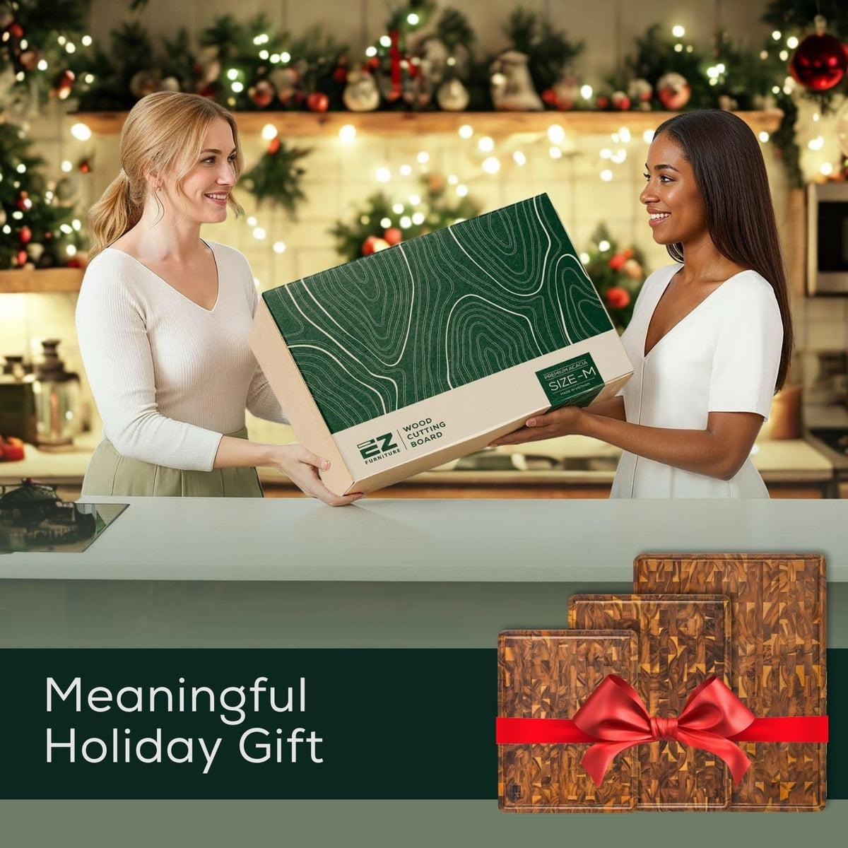 Medium (M) Acacia End Grain Cutting Board, Reversible, Knife-Friendly Charcuterie Wood Cutting Board with Juice Groove & Handles, Non-Toxic, Gift Box Included (17"x13"x1.5") (M - Acacia / 17"L x 13"W)