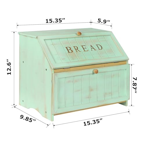 Retro Double Layer Large Bread Box for Kitchen Counter (Mint Green)