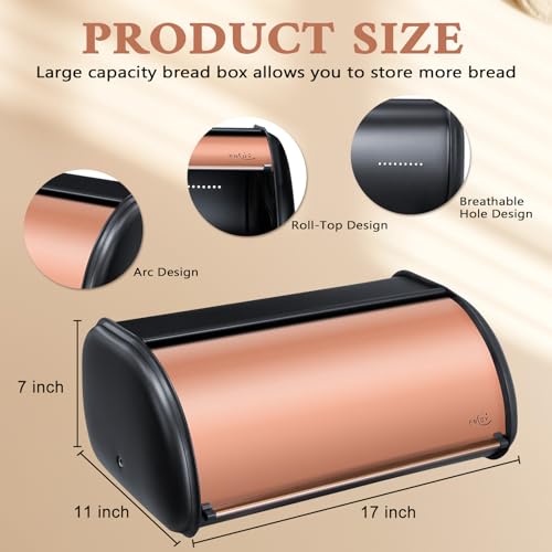 Bread Box for Kitchen Countertop (Matte Black Rose Gold)