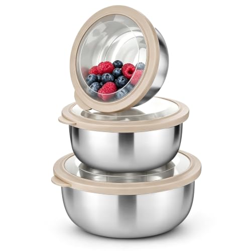 Mixing Bowls with Lids Set of 3 (Khaki)