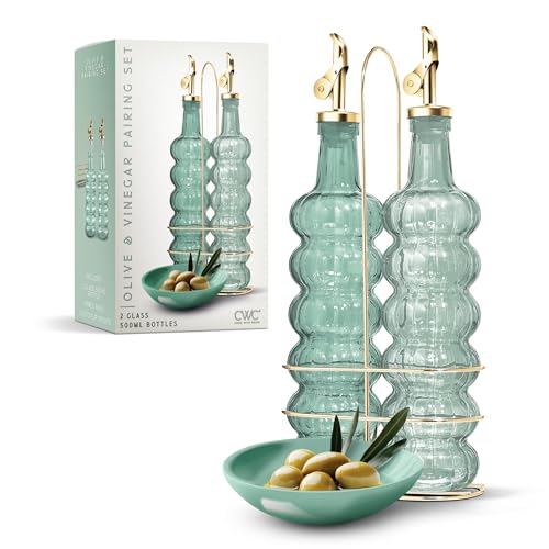 Glass Olive Oil Bottle Dispenser (Elegant Waves / Green)