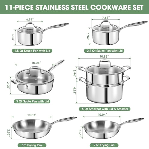 Triple Ply Stainless Steel Pots and Pans Set