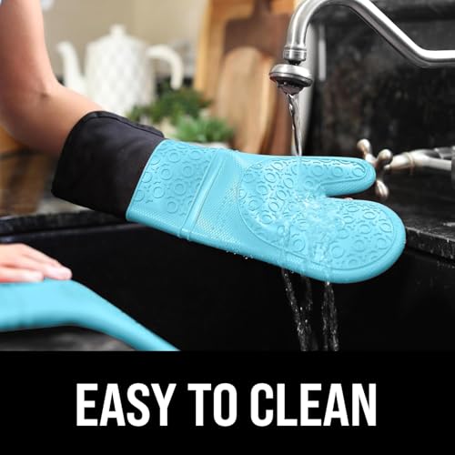 BPA Free Soft Silicone Oven Mitts (Aqua / 2-Piece 14.7" Oven Mitts)