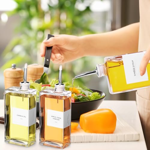 6 Sets Olive Oil Dispenser Bottles for Kitchen with Nozzles Funnel Labels Cooking Oil Dispenser 500ml Set for Kitchen Vinegar Coffee Syrup (Silver)