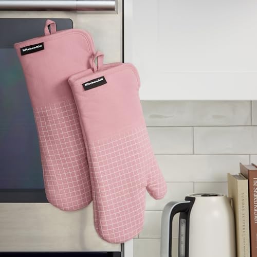 Gourmet Series Gridlines Oven Mitts 2 (Dried Rose)