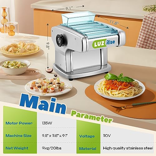 Electric Pasta Maker Automatic Noodle Machine Fresh Pasta Dough Roller Stainless Steel (1.5mm+2.5mm+4mm+9mm Noodles)