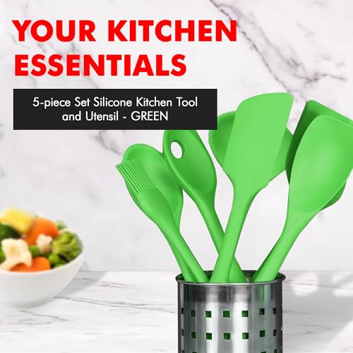 Premium Silicone Kitchen Tool and Utensil Set (5 Piece Set / Green)