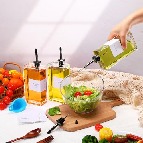10 Sets Olive Oil Dispenser Bottles for Kitchen with Nozzles Funnel Labels Cooking Oil Dispenser 500ml Set for Kitchen Vinegar Coffee Syrup (Black)