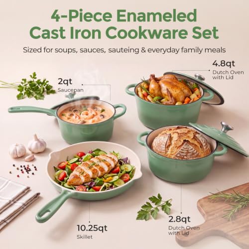 Enameled Cast Iron Cookware Set (Pistachio Green)