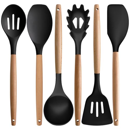 Silicone Kitchen Utensils Set of 6 (Standard 6-Piece Set / Black)