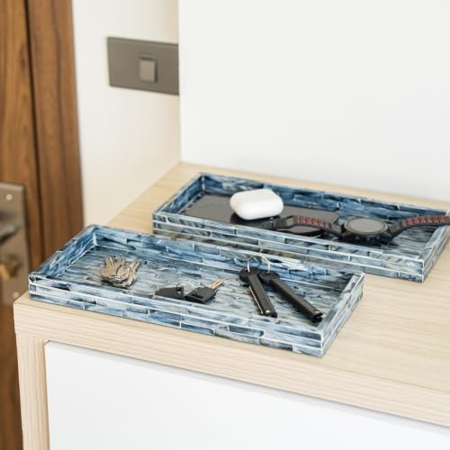 Set of 2 Mother of Pearl Vanity Tray for Bathroom Counter