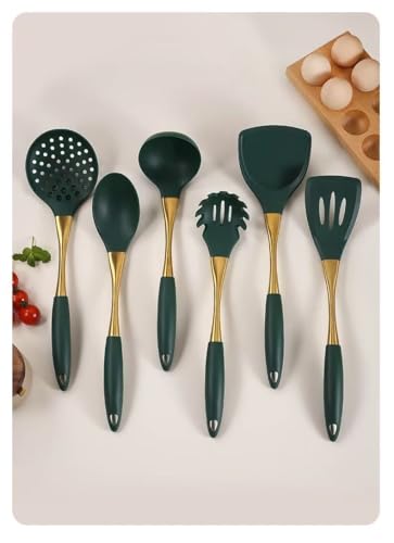 8 Piece Silicone Kitchen Utensil Set (Green & Gold)