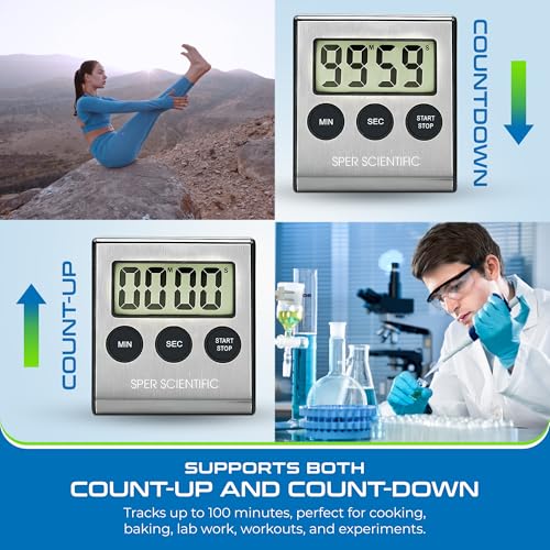 Stainless Steel Digital Lab + Kitchen Timer 810028A (1 Pack)