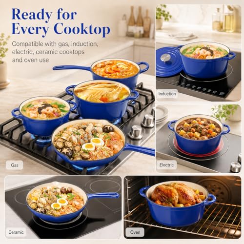 Enameled Cast Iron Cookware Set (Cobalt Blue)