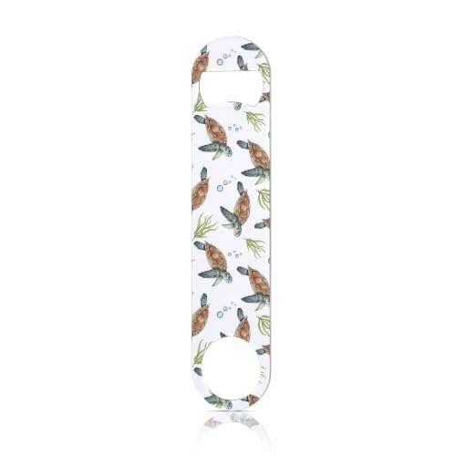 Watercolor Turtles Stainless Steel Bottle Opener Swimming Green Seaweed Blisters Freedom Leisure Ocean Animals Flat Beer Bottle Opener Keychain for Home Kitchen Bar Restaurant Party Gift