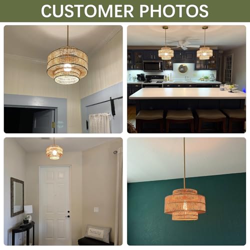 Boho Large Rattan Chandelier Light Fixture Pendant Light