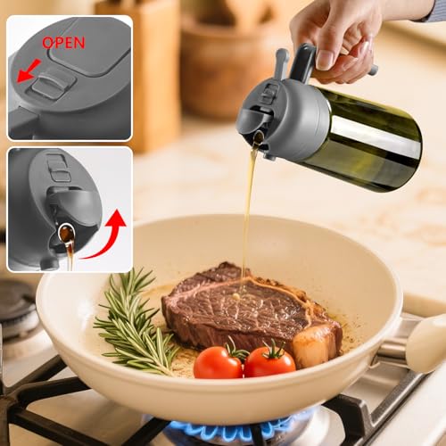 2PCS Olive Oil Dispenser and Oil Sprayer (Grey&Green / 2 Pack)