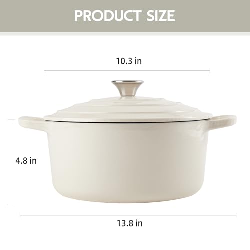 6 Quart Dutch Oven Enameled Cast Iron with Lid (Cream / 6 QT)