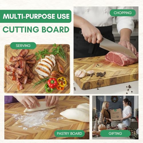 Herringbone Acacia Wood Cutting Boards for Kitchen (Herringbone / 20"L x 15"W)