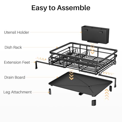 Expandable Dish Drying Rack for Kitchen Counter (Black)