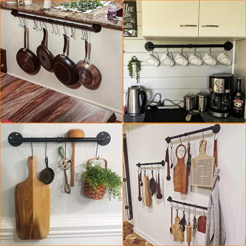 Pot Rack Kitchen Wall Mounted Detachable Pan Lid Utensils Organizer Hanging Rail with 10 Hooks
