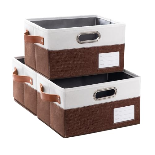 Foldable Storage Bins with Leather