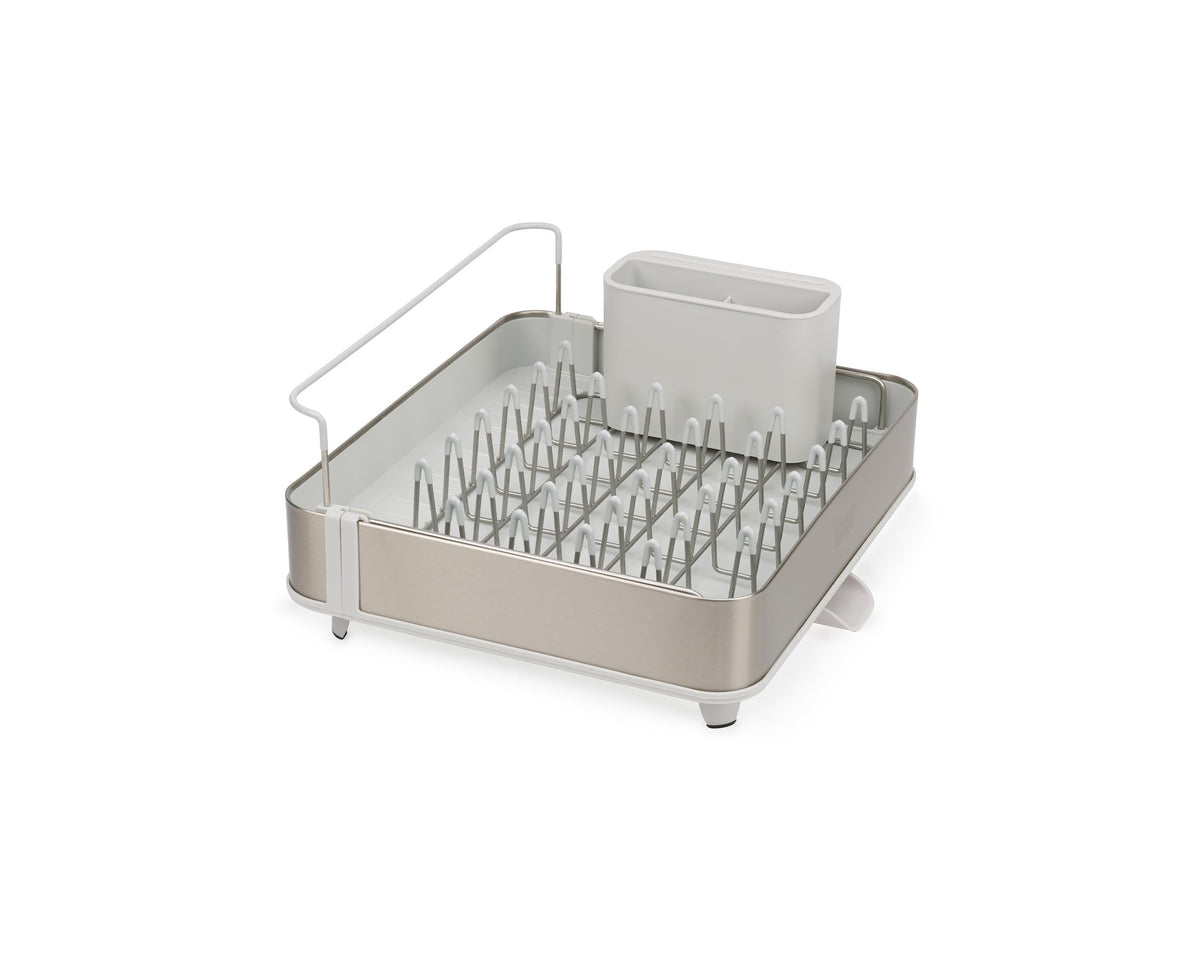 Extend Steel Expandable Dish Drying Rack with Removable Cutlery Holder Swivel Draining Spout (1-tier / Light Stone)