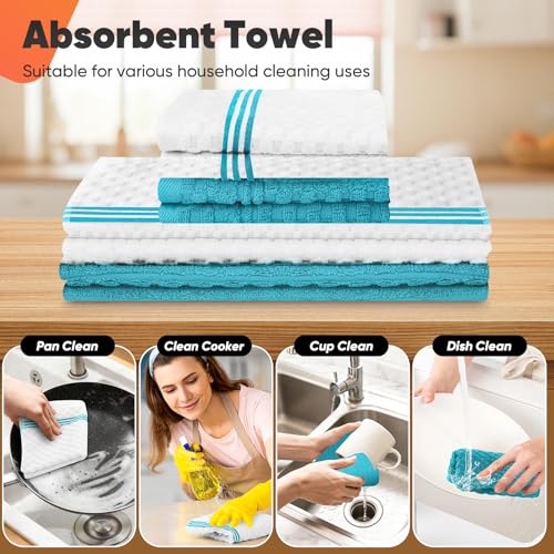Oven Mitts Kitchen Towels and Dishcloths with Pot Holders Sets (Lake Blue)