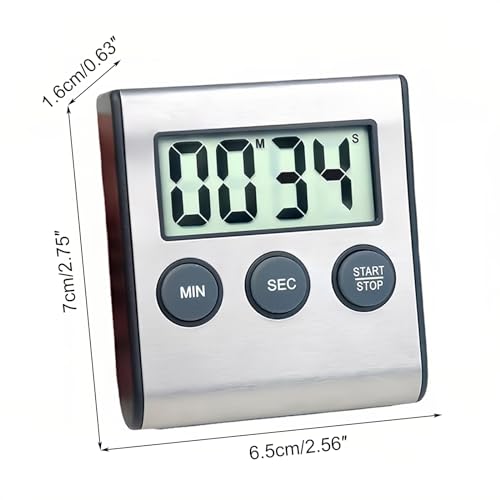 2 Pack Digital Kitchen Timer with Magnetic Countdown Loud Alarm Hanging Hole Bracket Stainless Steel Battery Easy to Carry for Cooking Baking Sports (2 Pack)