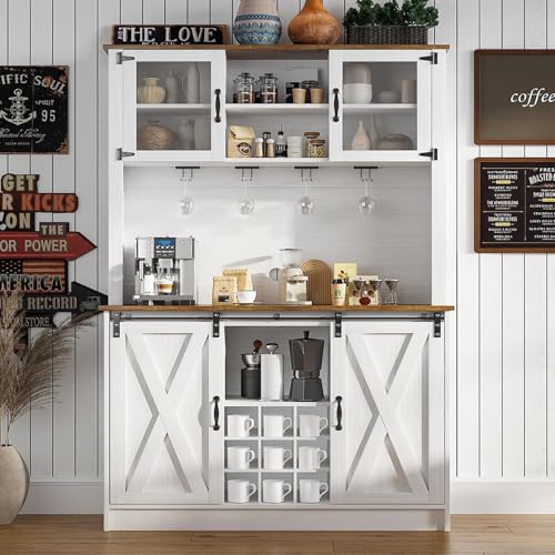 Farmhouse Coffee Bar Cabinet with 6 Hooks