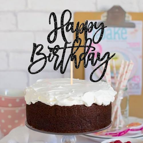 1 PCS Happy Birthday Cake Topper Glitter Happy Birthday Cake Pick for Celebrating Happy Birthday Anniversary Theme Party Cake Decorations Supplies Gold