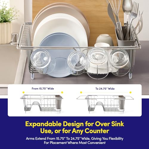 Dish Drying Rack Over the Sink Expandable to 24.5" Dish Drainer (Gray / 15.75" x 12" x 5")