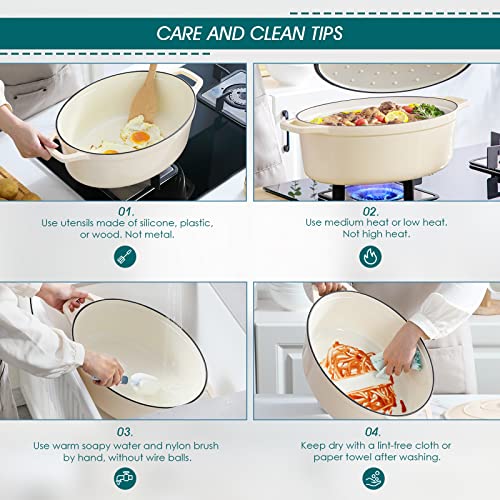 9.3 Qt Oval Enameled Cast Iron Dutch Oven with Lid (9.3 Qt-oval / Cream)