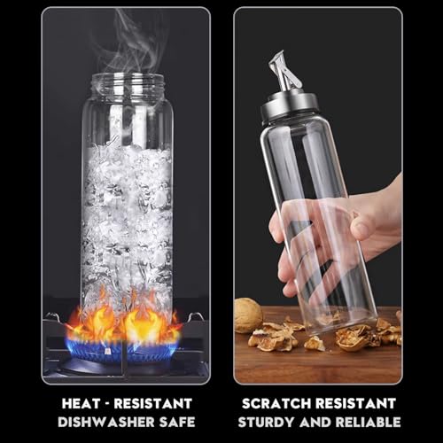 Glass Olive Oil Dispenser Bottle for Kitchen Shatterproof & Leakproof Cooking Oil Dispenser with Stainless Steel Spout & Rubber Bottom 17 oz Heat Resistant Olive Oil Bottle (Clear 1 piece)