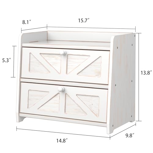 Corner Bread Box for Kitchen Countertop (Vintage White)