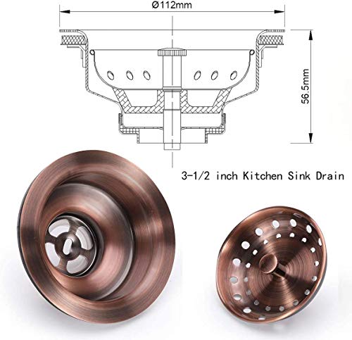 3-1/2 Inch Kitchen Sink Drain Assembly with Strainer Basket/Stopper, all Stainless Steel Durable and Rustproof