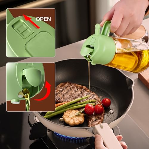 16oz 470ml Glass Olive Oil Sprayer for Cooking with Stickers (1Pc Green)