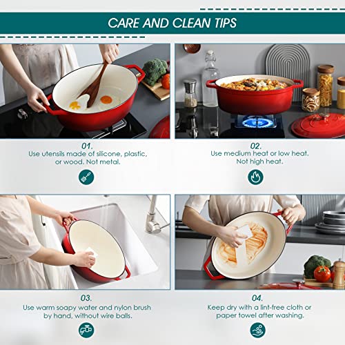 9.3 Qt Oval Enameled Cast Iron Dutch Oven with Lid (9.3 Qt-oval / Red)